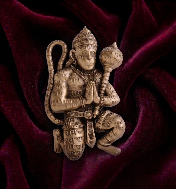 Sacred Lord Hanuman Ji Brooch with Gada | Antique Gold Veer Bajrangbali Lapel Pin
