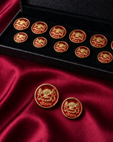 Royal Chauhan Sun & Lions Crest Buttons in Red Enamel (Set of 13) | Antique Gold Rajputana Buttons