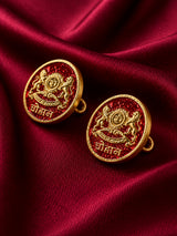 Royal Chauhan Sun & Lions Crest Buttons in Red Enamel (Set of 13) | Antique Gold Rajputana Buttons