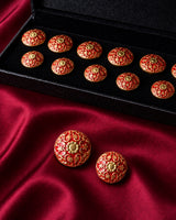 Antique Gold Arabesque Filigree Red Enamel Buttons (Set of 13) | Metal Buttons for Sherwani & Kurtas