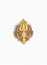 Sacred Shiva Trishul & Damru Brooch | Antique Gold Mahadev Divine Lapel Pin