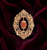 Sacred Rudraksha Bead Brooch in Antique Gold Frame | Mahadev Spiritual Lapel Pin