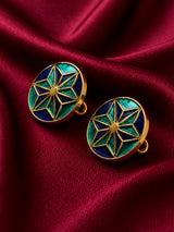 Geometric Starburst Emerald & Cobalt Blue Enamel Buttons (Set of 13) | Gold Metal Suit & Kurta Buttons