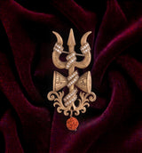 Antique Gold Shiva Trishul & Damru Brooch with Rudraksha Drop | Mahadev Lapel Pin for Men & Women
