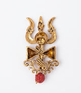 Antique Gold Shiva Trishul & Damru Brooch with Rudraksha Drop | Mahadev Lapel Pin for Men & Women