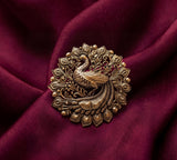 Antique Gold Peacock Filigree Brooch | Handcrafted Mayur Mandala Pin for Ethnic Wear