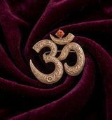 Antique Gold Carved Om Brooch with Rudraksha Bead | Sacred Aum Lapel Pin for Kurtas & Sarees