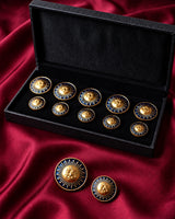 Royal Suryavanshi Sun Deity Navy Blue Buttons (Set of 13) | Antique Gold Rajputana Sherwani Buttons