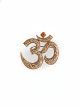 Antique Gold Carved Om Brooch with Rudraksha Bead | Sacred Aum Lapel Pin for Kurtas & Sarees
