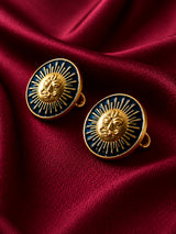 Royal Suryavanshi Sun Deity Navy Blue Buttons (Set of 13) | Antique Gold Rajputana Sherwani Buttons