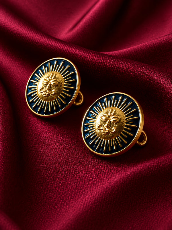 Royal Suryavanshi Sun Deity Navy Blue Buttons (Set of 13) | Antique Gold Rajputana Sherwani Buttons