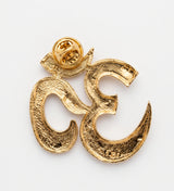 Antique Gold Carved Om Brooch with Rudraksha Bead | Sacred Aum Lapel Pin for Kurtas & Sarees
