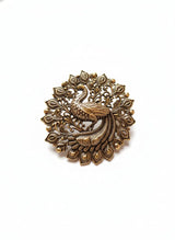 Antique Gold Peacock Filigree Brooch | Handcrafted Mayur Mandala Pin for Ethnic Wear