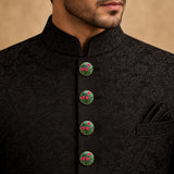 Teal Green Meenakari Garden Jaal Buttons (Set of 13) | Handcrafted Gold Metal Kurta & Sherwani Buttons