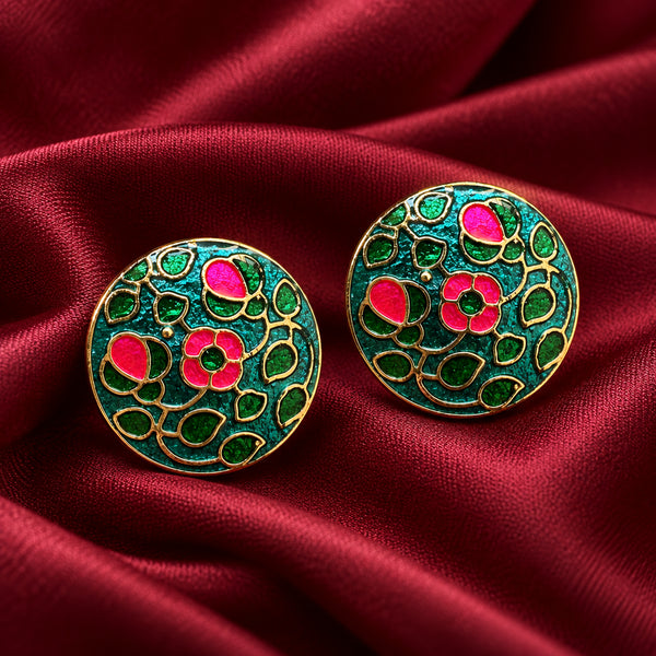 Teal Green Meenakari Garden Jaal Buttons (Set of 13) | Handcrafted Gold Metal Kurta & Sherwani Buttons