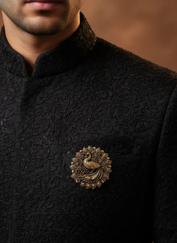 Antique Gold Peacock Filigree Brooch | Handcrafted Mayur Mandala Pin for Ethnic Wear