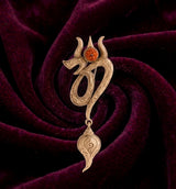 Sacred Trishul Om Brooch with Shankh Drop | Antique Gold Spiritual Lapel Pin with Rudraksha