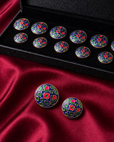 Royal Cobalt Blue & Magenta Floral Buttons (Set of 13) | Gold Metal Sherwani & Kurta Buttons