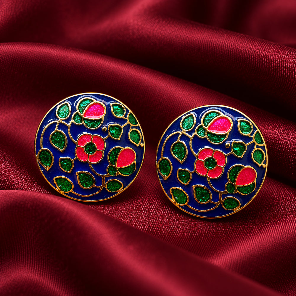 Royal Cobalt Blue & Magenta Floral Buttons (Set of 13) | Gold Metal Sherwani & Kurta Buttons