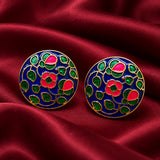 Royal Cobalt Blue & Magenta Floral Buttons (Set of 13) | Gold Metal Sherwani & Kurta Buttons
