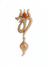 Sacred Trishul Om Brooch with Shankh Drop | Antique Gold Spiritual Lapel Pin with Rudraksha