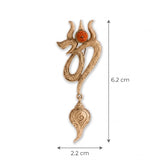 Sacred Trishul Om Brooch with Shankh Drop | Antique Gold Spiritual Lapel Pin with Rudraksha