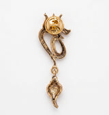Sacred Trishul Om Brooch with Shankh Drop | Antique Gold Spiritual Lapel Pin with Rudraksha