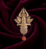 Sacred Shivling in Blooming Lotus Brooch | Antique Gold Mahadev Pin with Om & Rudraksha Drop