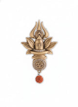 Sacred Shivling in Blooming Lotus Brooch | Antique Gold Mahadev Pin with Om & Rudraksha Drop