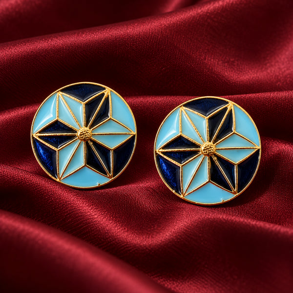 Sky Blue & Navy Geometric Starburst Buttons (Set of 13) | Gold Metal Buttons for Blazers & Kurtas