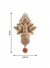 Sacred Shivling in Blooming Lotus Brooch | Antique Gold Mahadev Pin with Om & Rudraksha Drop