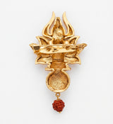 Sacred Shivling in Blooming Lotus Brooch | Antique Gold Mahadev Pin with Om & Rudraksha Drop