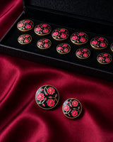 Midnight Black & Rose Pink Floral Enamel Buttons (Set of 13) | Gold Metal Buttons for Sherwani & Blazers