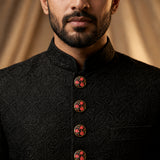 Midnight Black & Rose Pink Floral Enamel Buttons (Set of 13) | Gold Metal Buttons for Sherwani & Blazers