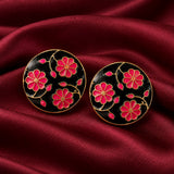 Midnight Black & Rose Pink Floral Enamel Buttons (Set of 13) | Gold Metal Buttons for Sherwani & Blazers