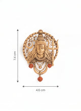 Meditative Shiva Face Brooch in Solar Halo | Antique Gold Mahadev Pin with Rudraksha Charms