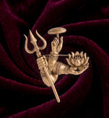 Divine Hands of Shiva & Parvati Brooch | Antique Gold Trishul, Damru & Kamal Mudra Pin
