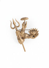 Divine Hands of Shiva & Parvati Brooch | Antique Gold Trishul, Damru & Kamal Mudra Pin