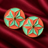 Coral & Mint Green Geometric Starburst Buttons (Set of 13) | Gold Metal Buttons for Sherwani & Kurtas