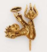 Divine Hands of Shiva & Parvati Brooch | Antique Gold Trishul, Damru & Kamal Mudra Pin