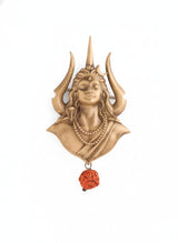 Celebrate divine balance with this antique gold dual hands brooch. Sculpted holding the Trishul with Damru and a blooming lotus flower.