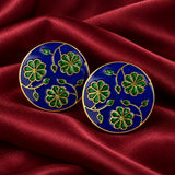 Royal Blue & Emerald Floral Enamel Buttons (Set of 13) | Gold Tone Ethnic Sherwani & Kurta Buttons