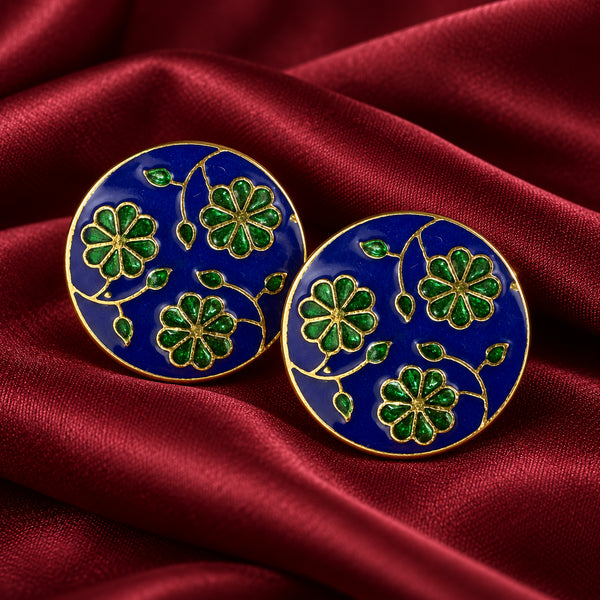 Royal Blue & Emerald Floral Enamel Buttons (Set of 13) | Gold Tone Ethnic Sherwani & Kurta Buttons