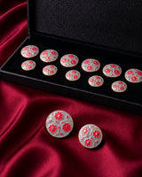 Pearlescent Ivory & Ruby Pink Floral Enamel Buttons (Set of 13) | Gold Metal Buttons for Sherwani