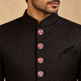 Pearlescent Ivory & Ruby Pink Floral Enamel Buttons (Set of 13) | Gold Metal Buttons for Sherwani