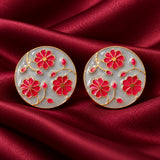 Pearlescent Ivory & Ruby Pink Floral Enamel Buttons (Set of 13) | Gold Metal Buttons for Sherwani