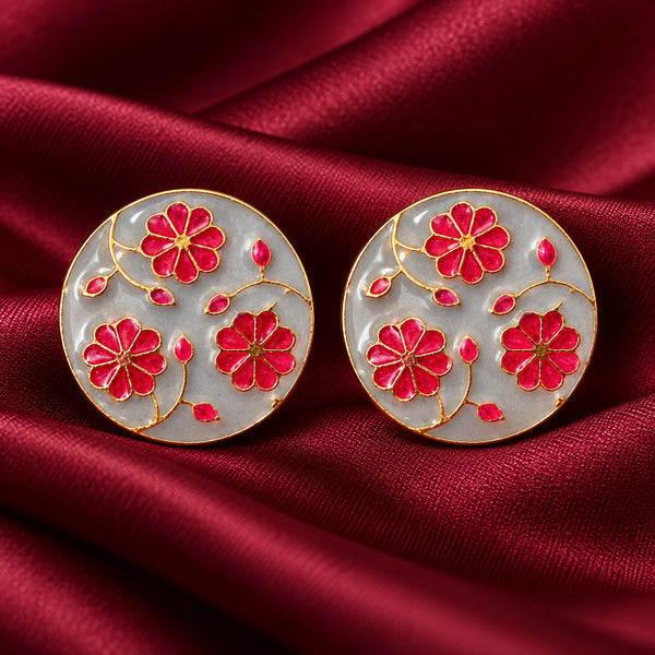 Pearlescent Ivory & Ruby Pink Floral Enamel Buttons (Set of 13) | Gold Metal Buttons for Sherwani