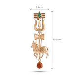 Sacred Trishul & Nandi Brooch with Emerald Tilak | Antique Gold Lapel Pin with Rudraksha Drop
