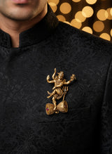 Divine Nataraja Dancing Shiva Brooch on Damru | Antique Gold Cosmic Dancer Pin