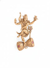 Divine Nataraja Dancing Shiva Brooch on Damru | Antique Gold Cosmic Dancer Pin